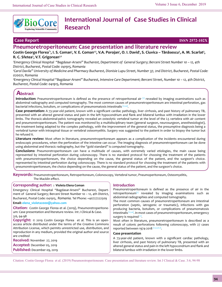 PDF Pneumoretroperitoneum Case presentation and literature review 