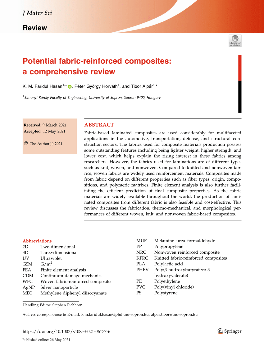 PDF) Potential fabric-reinforced composites: a comprehensive review