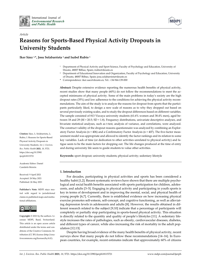 PDF) Reasons for Sports-Based Physical Activity Dropouts in