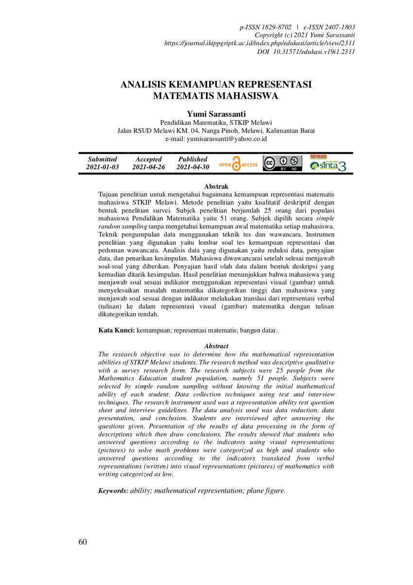 Pdf Analisis Kemampuan Representasi Matematis Mahasiswa