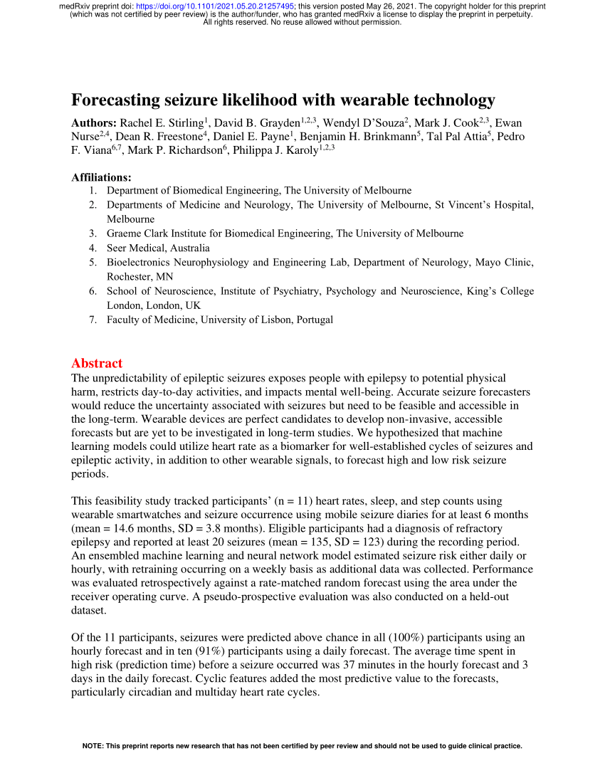 Frontiers  Seizure Diaries and Forecasting With Wearables: Epilepsy  Monitoring Outside the Clinic