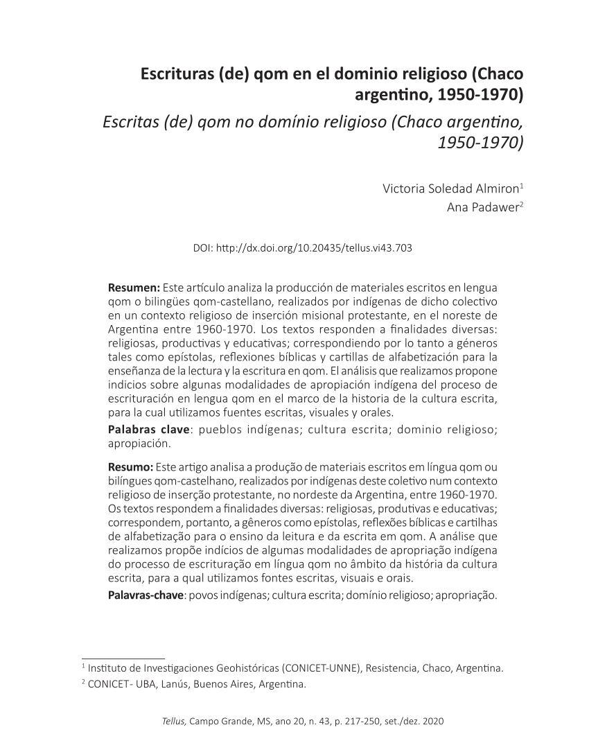 PDF Escrituras de qom en el dominio religioso Chaco argentino