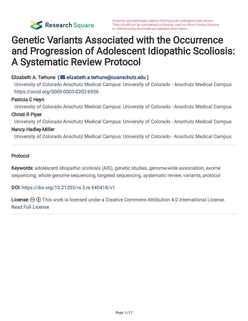 Pdf Genetic Variants Associated With The Occurrence And Progression Of Adolescent Idiopathic