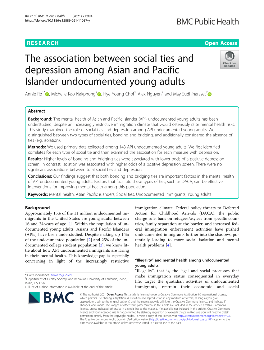 Pdf The Association Between Social Ties And Depression Among Asian And Pacific Islander Undocumented Young Adults