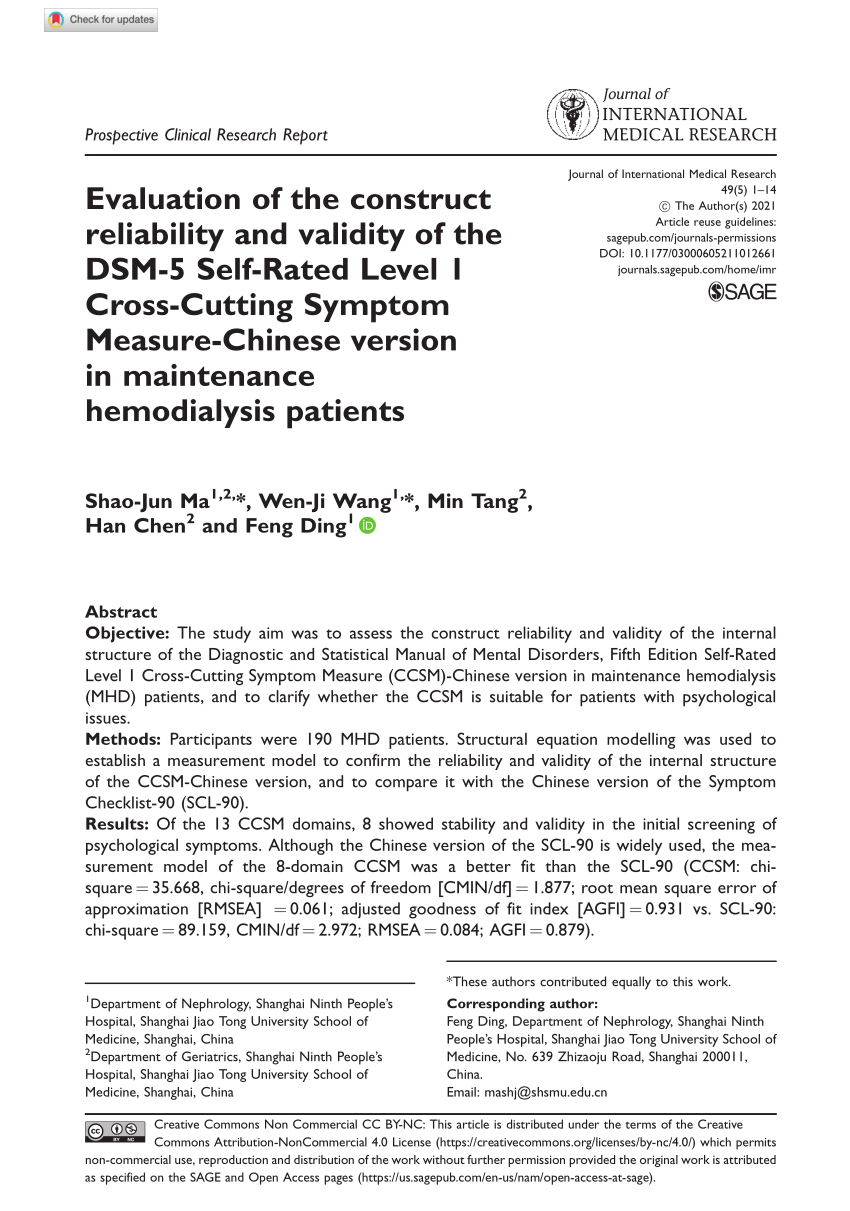 Pdf Evaluation Of The Construct Reliability And Validity Of The Dsm 5 Self Rated Level 1 Cross 7683