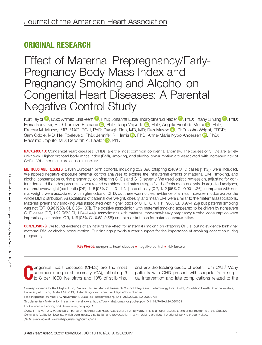 Pdf Effect Of Maternal Prepregnancyearly‐pregnancy Body Mass Index And Pregnancy Smoking And 7598