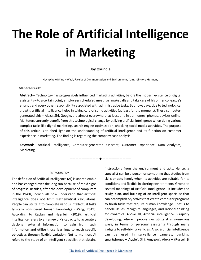 role of artificial intelligence in marketing research paper