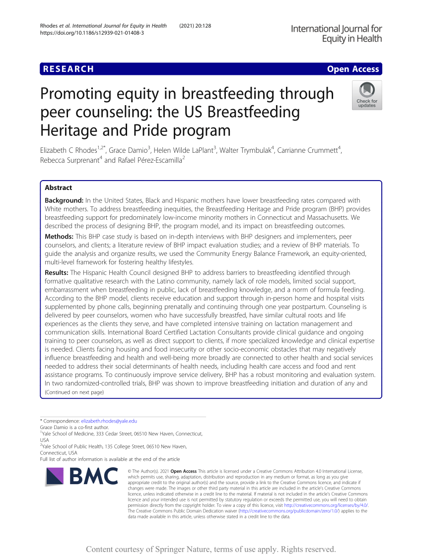 Pdf Promoting Equity In Breastfeeding Through Peer Counseling The Us Breastfeeding Heritage 2346