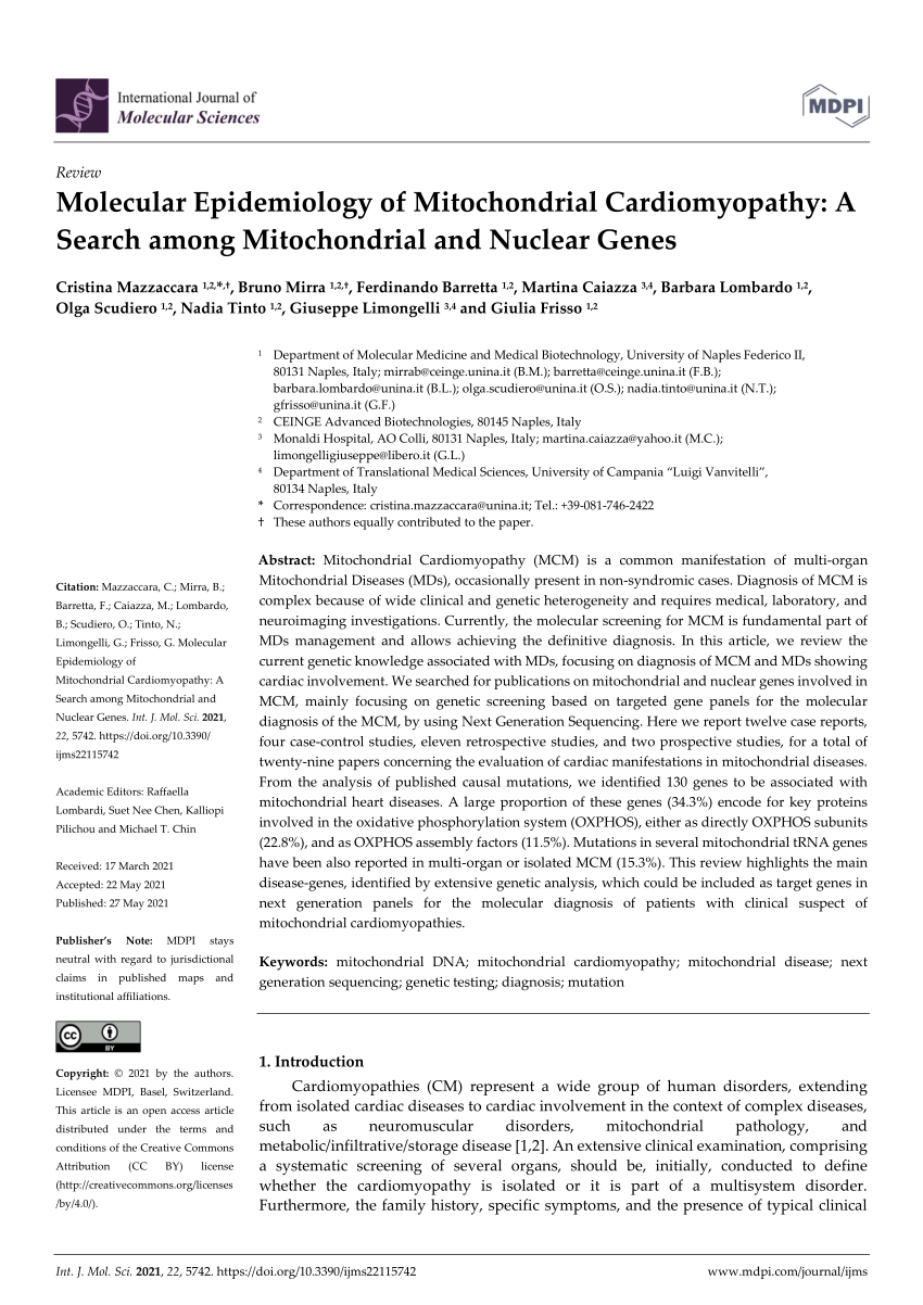 PDF) Molecular Epidemiology of Mitochondrial Cardiomyopathy: A 