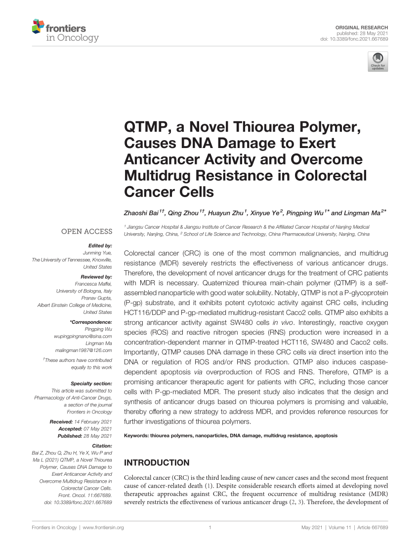 PDF) QTMP, a Novel Thiourea Polymer, Causes DNA Damage to Exert 