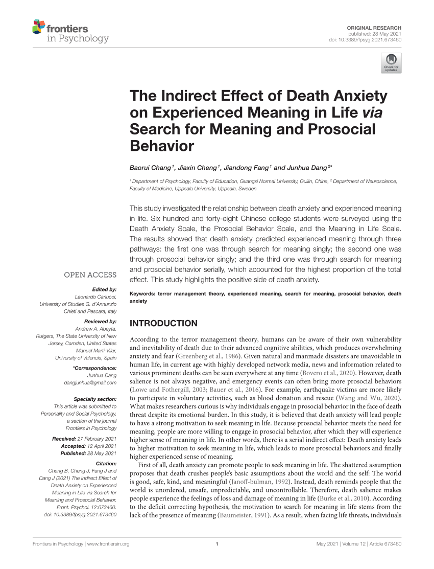 death anxiety literature review and empirical investigation