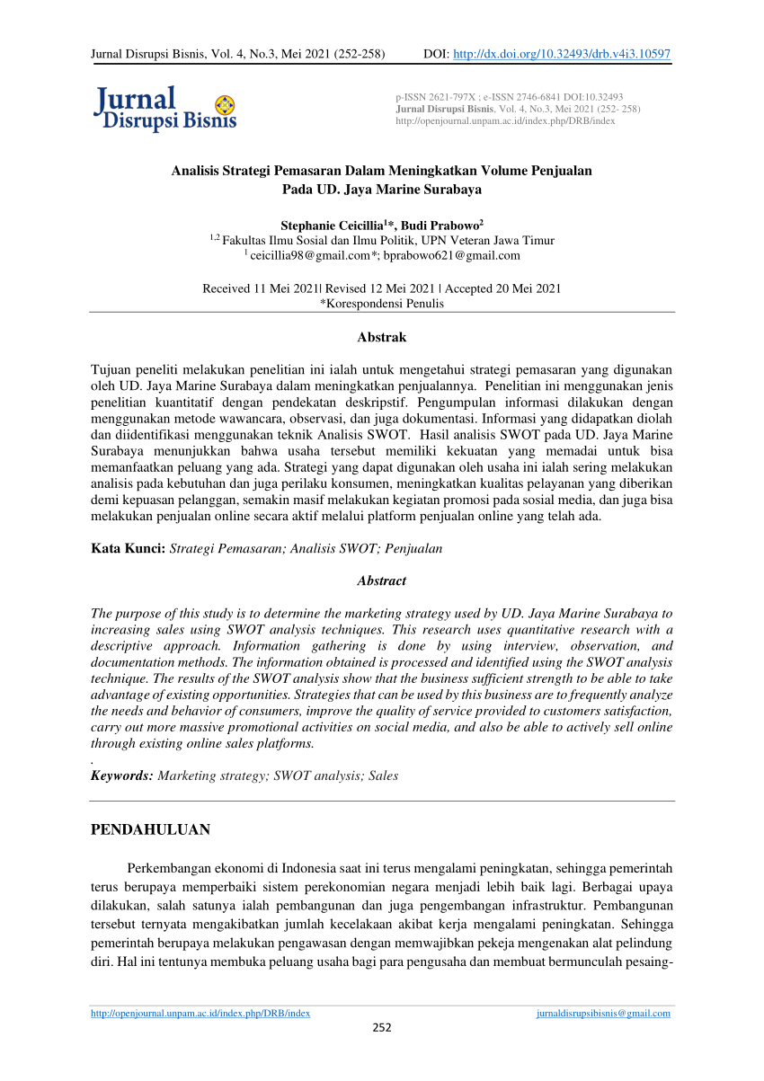 Pdf Analisis Strategi Pemasaran Dalam Meningkatkan Volume Penjualan Pada Ud Jaya Marine Surabaya 6568