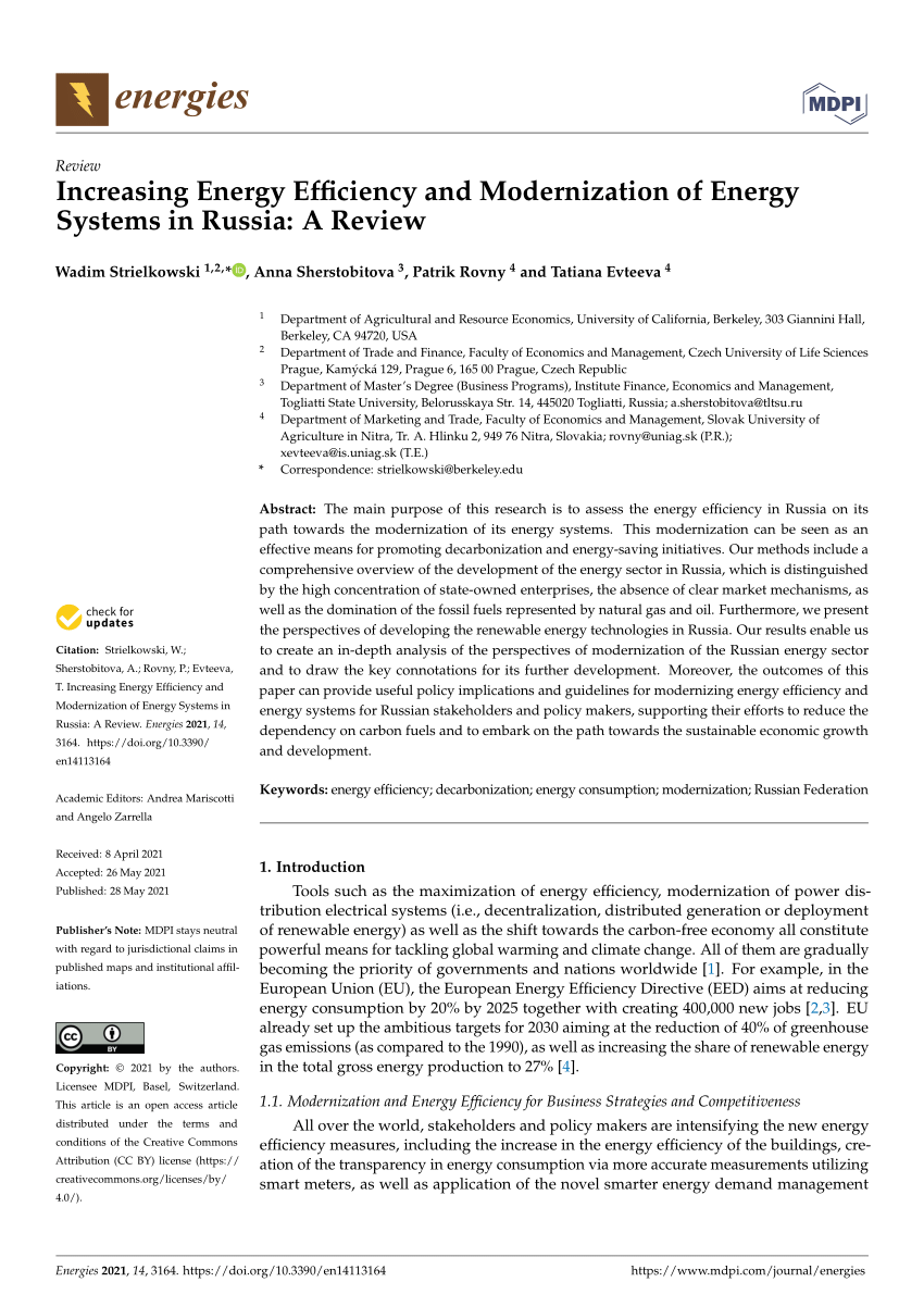 Pdf Increasing Energy Efficiency And Modernization Of Energy Systems In Russia A Review