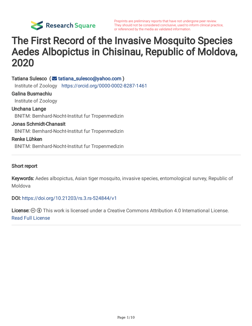 friendship Boost Many dangerous situations PDF) The First Record of the Invasive Mosquito Species Aedes Albopictus in  Chisinau, Republic of Moldova, 2020