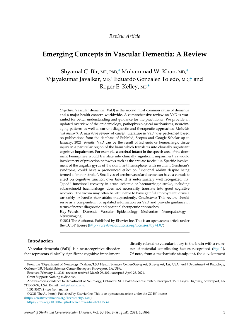 (PDF) Emerging Concepts in Vascular Dementia A Review