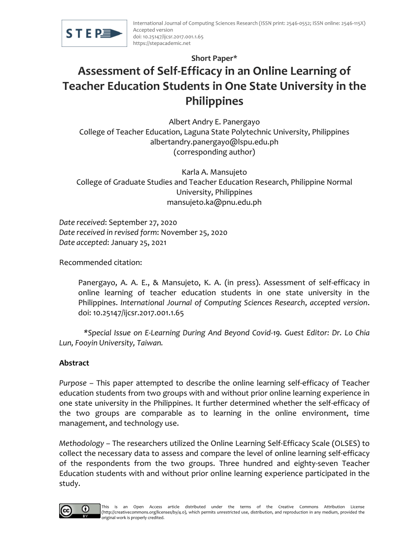 self efficacy research papers pdf