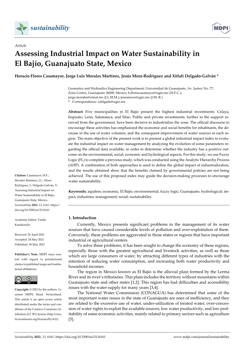 PDF) Assessing Industrial Impact on Water Sustainability in El Bajío,  Guanajuato State, Mexico