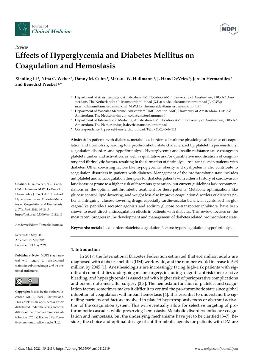 PDF Effects of Hyperglycemia and Diabetes Mellitus on Coagulation  