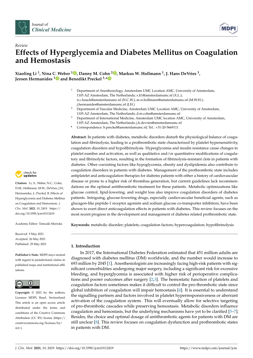 PDF Effects of Hyperglycemia and Diabetes Mellitus on Coagulation  