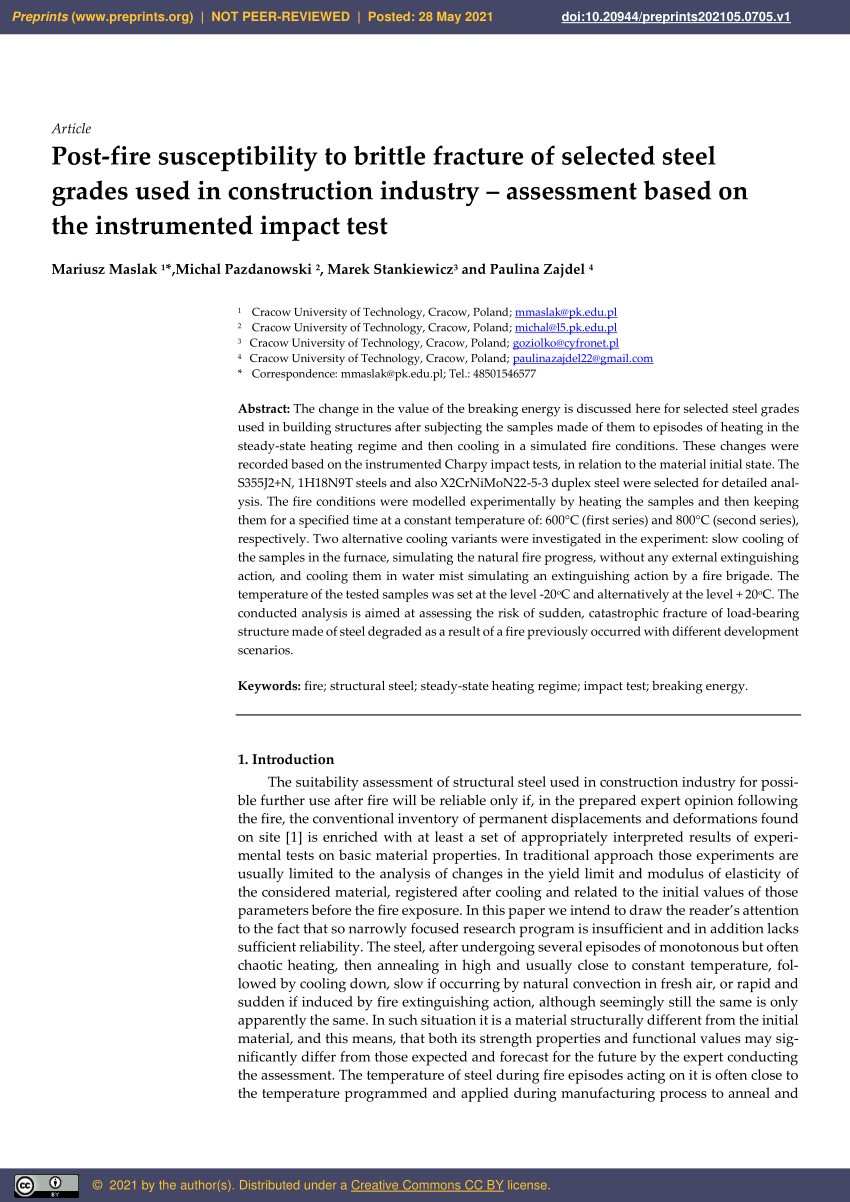 (PDF) PostFire Susceptibility to Brittle Fracture of Selected Steel