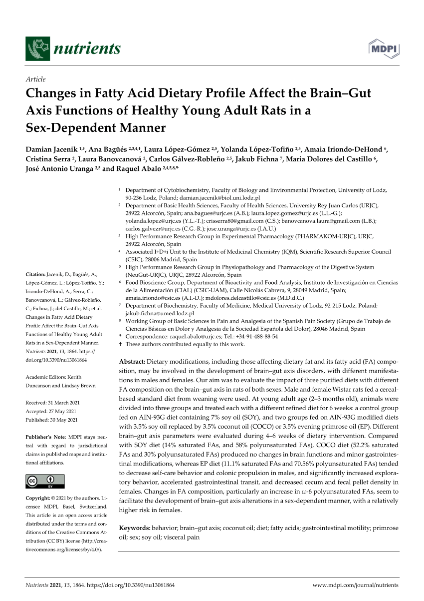 PDF Changes in Fatty Acid Dietary Profile Affect the Brain Gut  