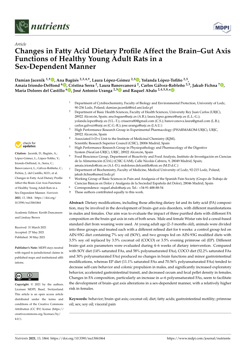 PDF Changes in Fatty Acid Dietary Profile Affect the Brain Gut  