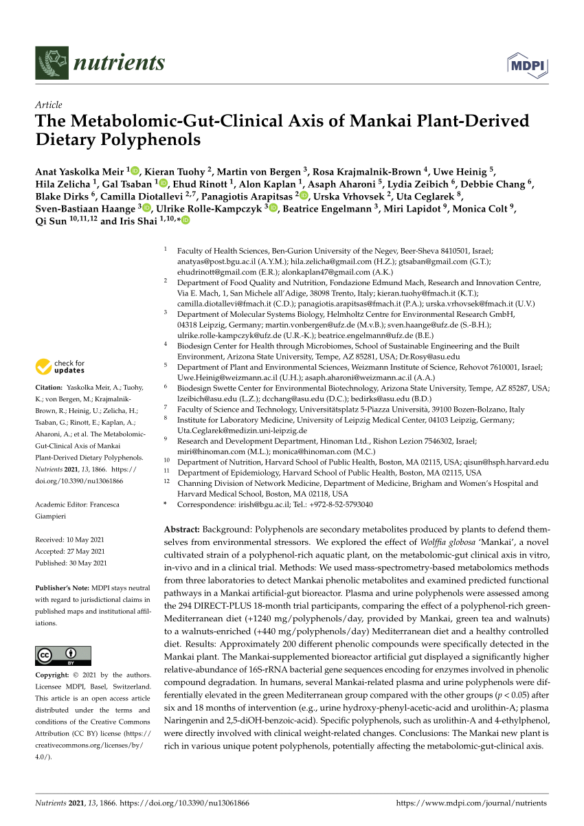 PDF The Metabolomic Gut Clinical Axis of Mankai Plant Derived