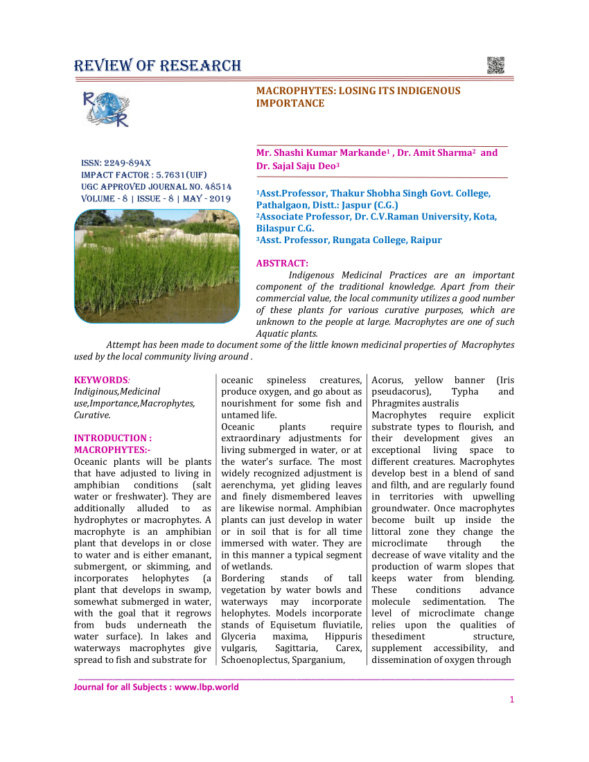 (PDF) Review of ReseaRch MACROPHYTES: LOSING ITS INDIGENOUS IMPORTANCE