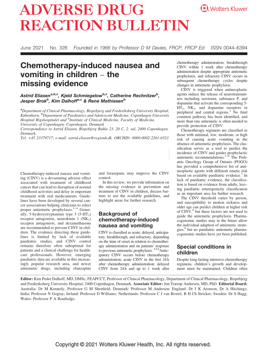 PDF) Chemotherapy-induced nausea and in children – the evidence