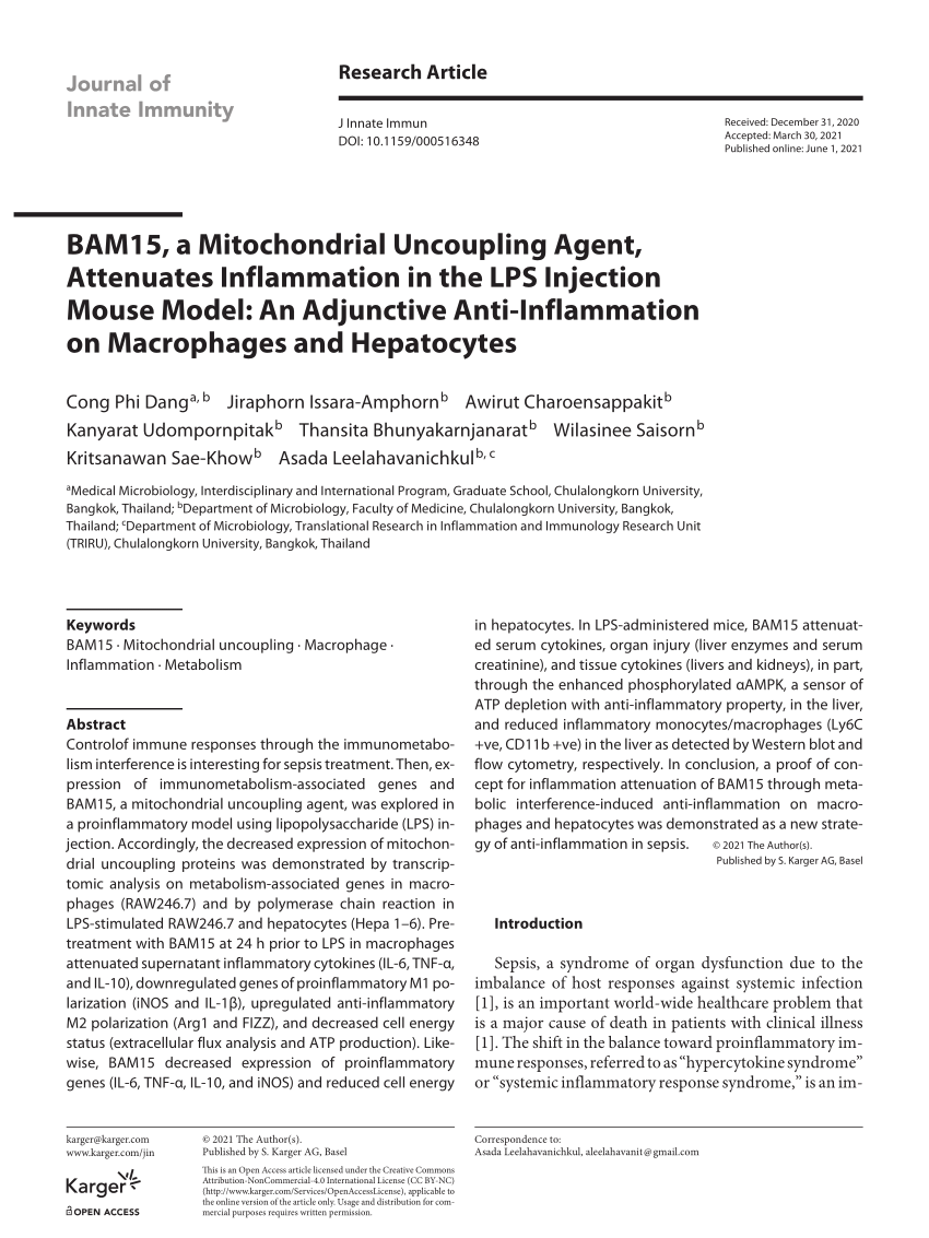 (PDF) BAM15, a Mitochondrial Uncoupling Agent, Attenuates Inflammation ...