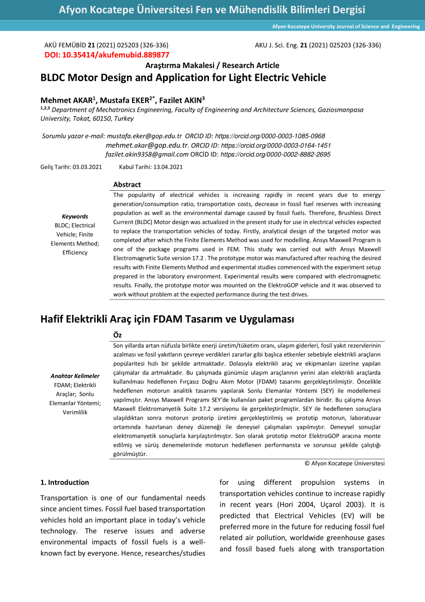 (PDF) BLDC Motor Design and Application for Light Electric Vehicle