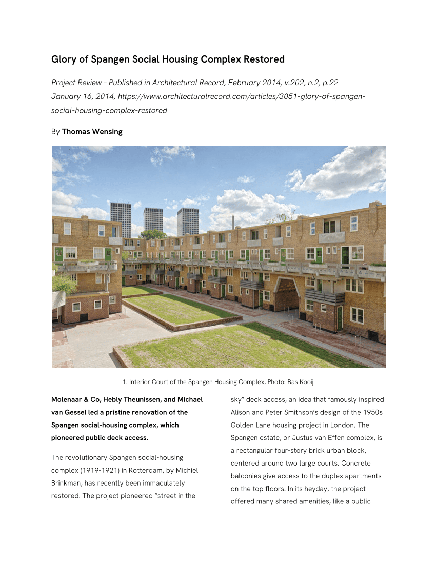 PDF) Glory of Spangen Social Housing Complex Restored [Project Review]  Architectural Record, February 2014, v.202, n.2, p.22