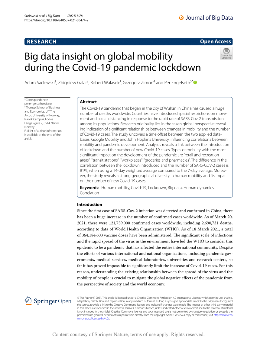 Insights from Mobility Data for COVID-19