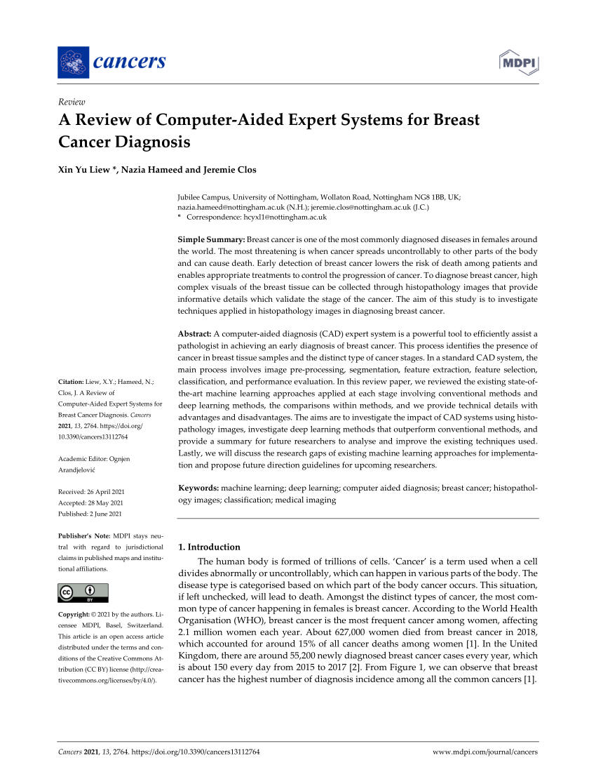 Pdf A Review Of Computer Aided Expert Systems For Breast Cancer Diagnosis