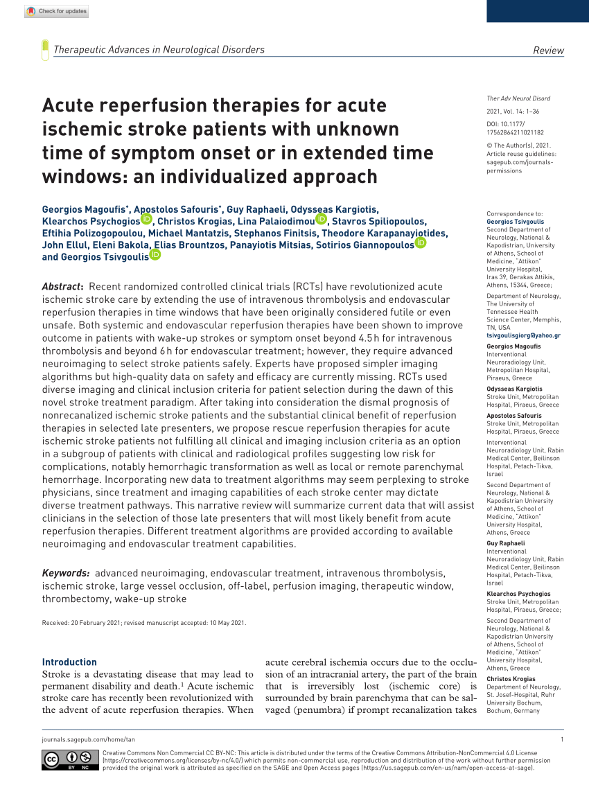 Pdf Acute Reperfusion Therapies For Acute Ischemic Stroke Patients With Unknown Time Of 1819