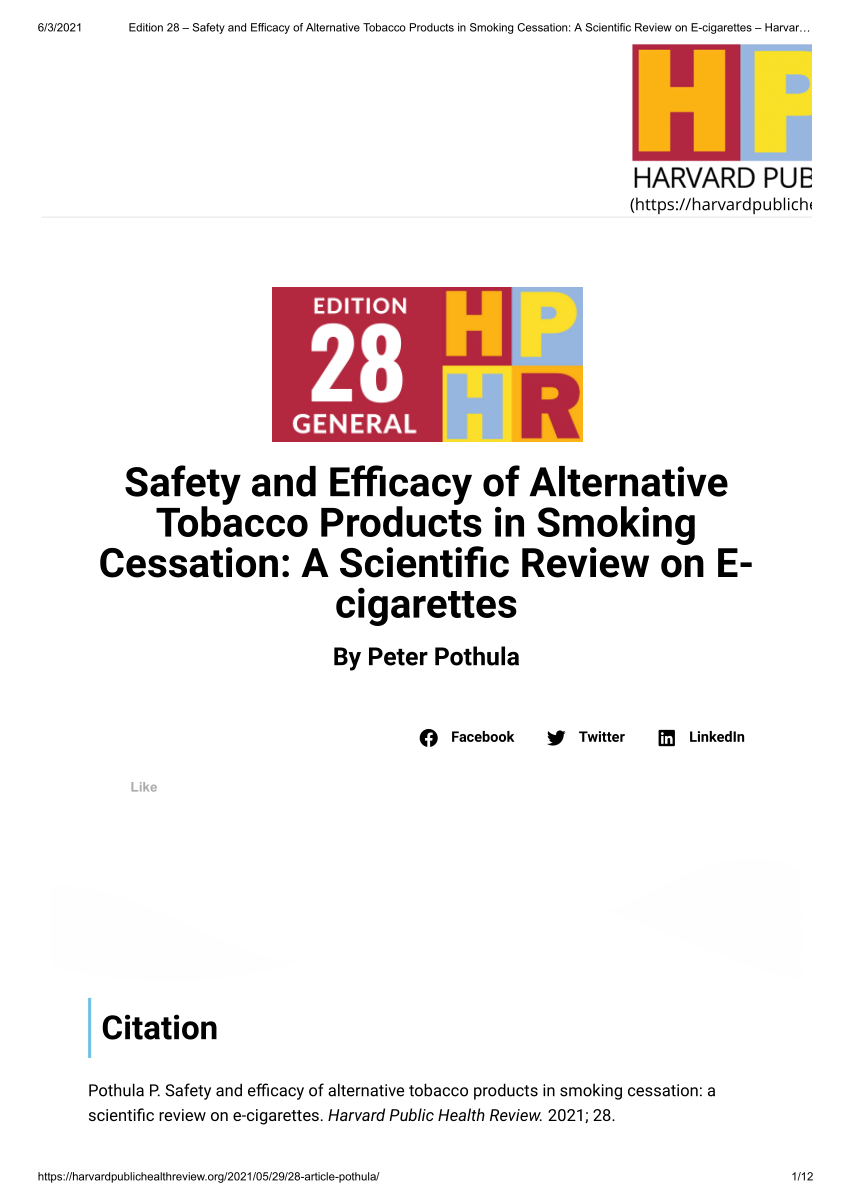 PDF Safety and Efficacy of Alternative Tobacco Products in