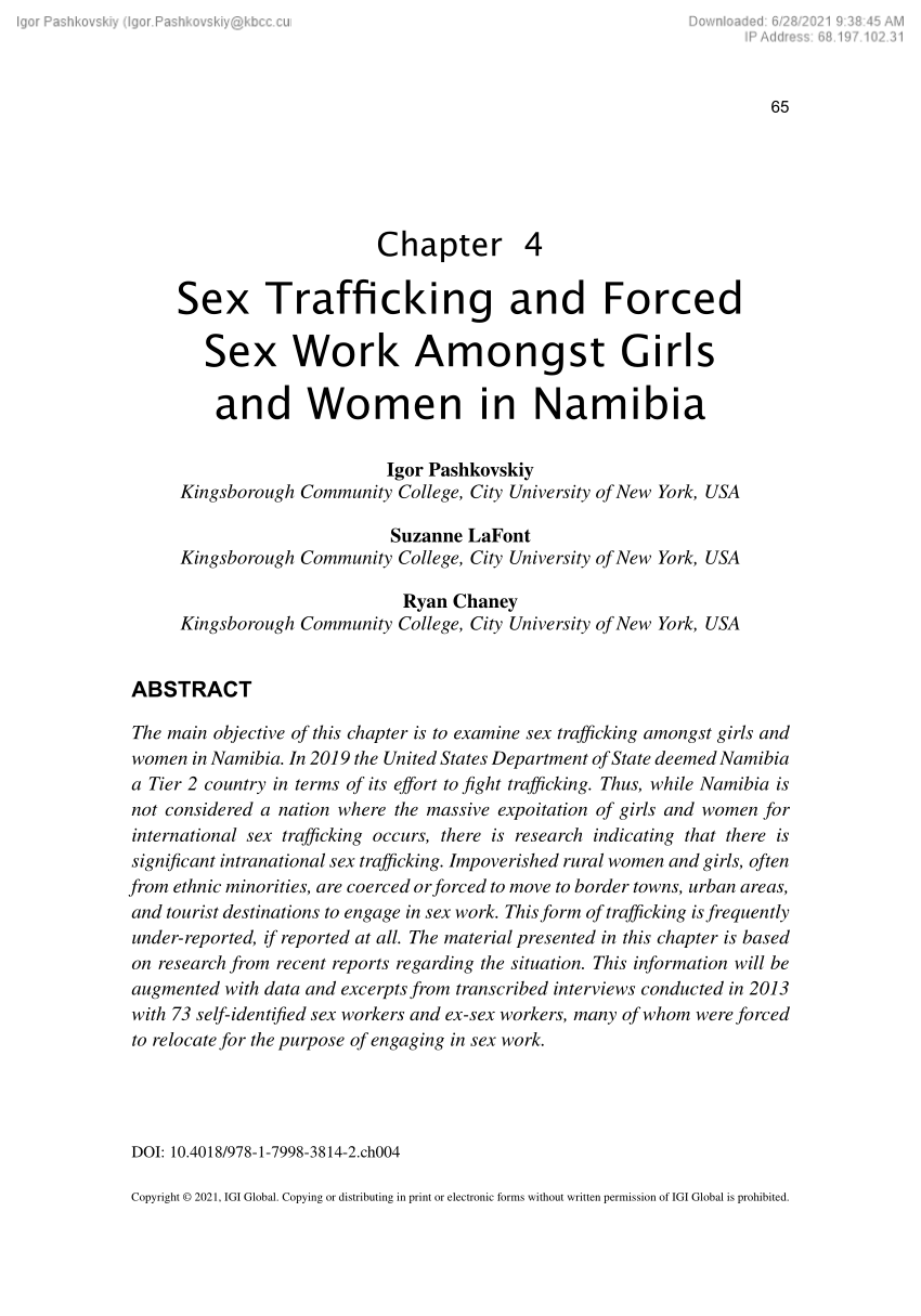 Pdf Sex Trafficking And Forced Sex Work Amongst Girls And Women In Namibia 