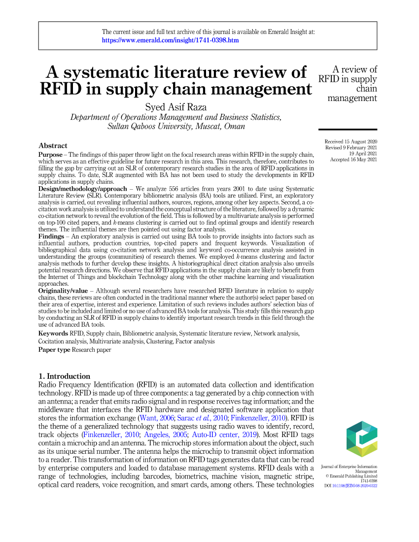 a systematic literature review of rfid in supply chain management
