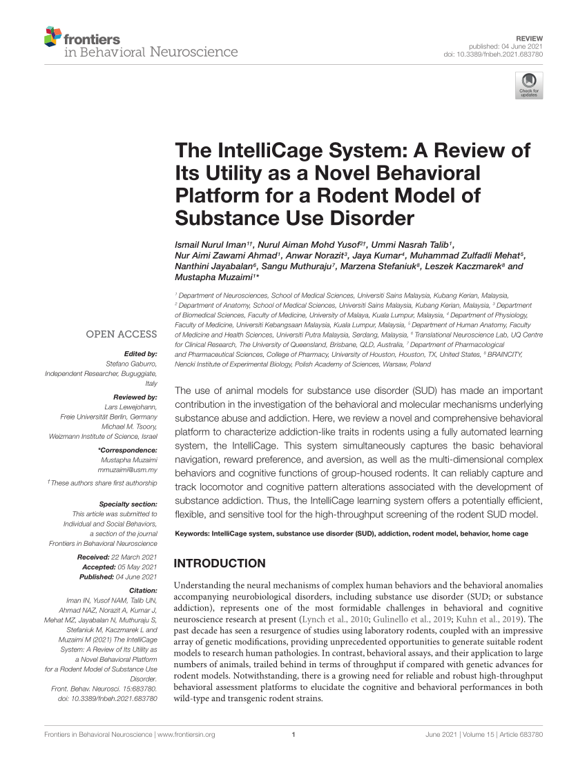 PDF) The IntelliCage A Review of Its Utility as a Novel Behavioral Platform for a Rodent Model Substance Use