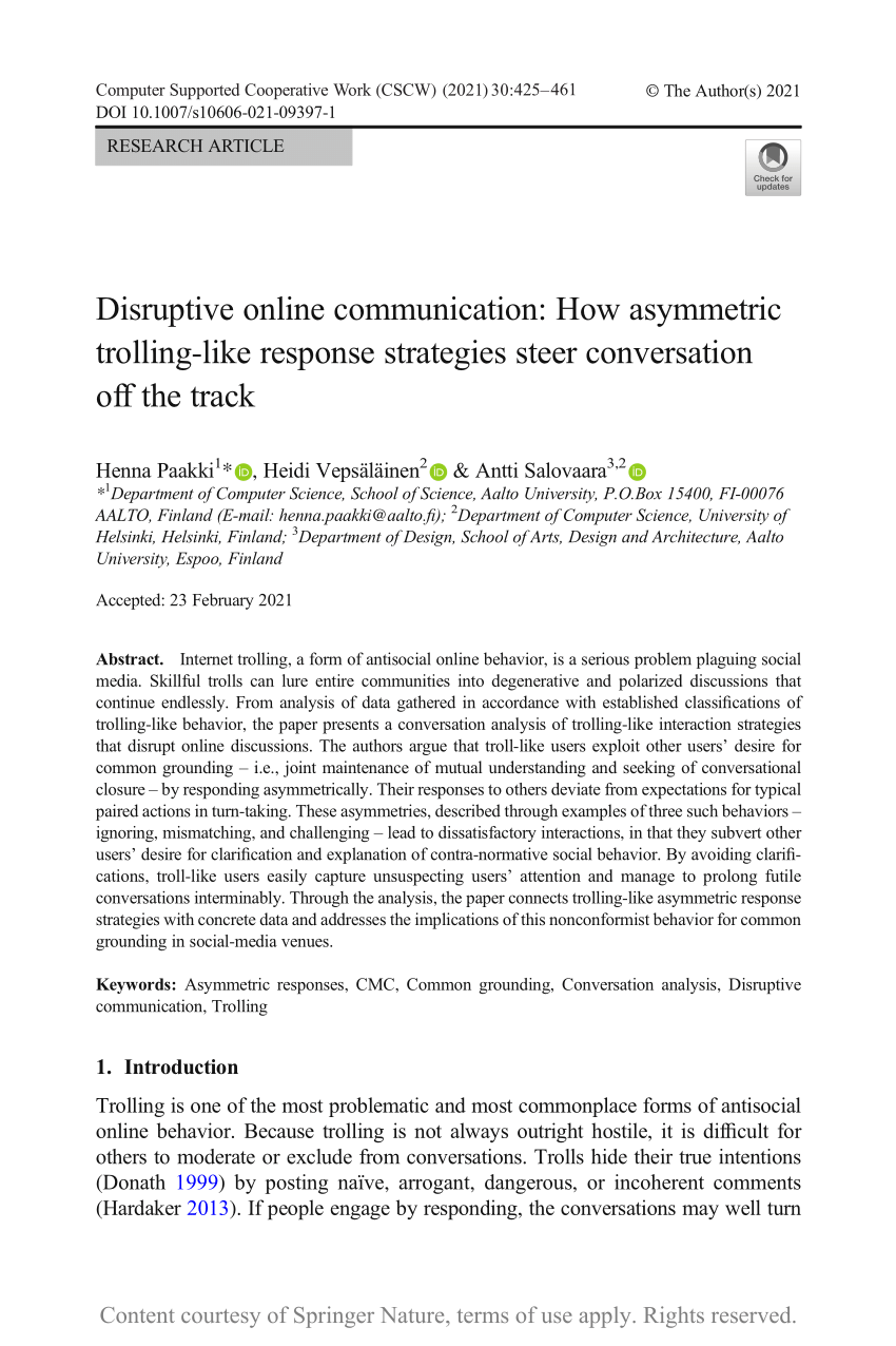 Boekhouder tunnel val PDF) Disruptive online communication: How asymmetric trolling-like response  strategies steer conversation off the track