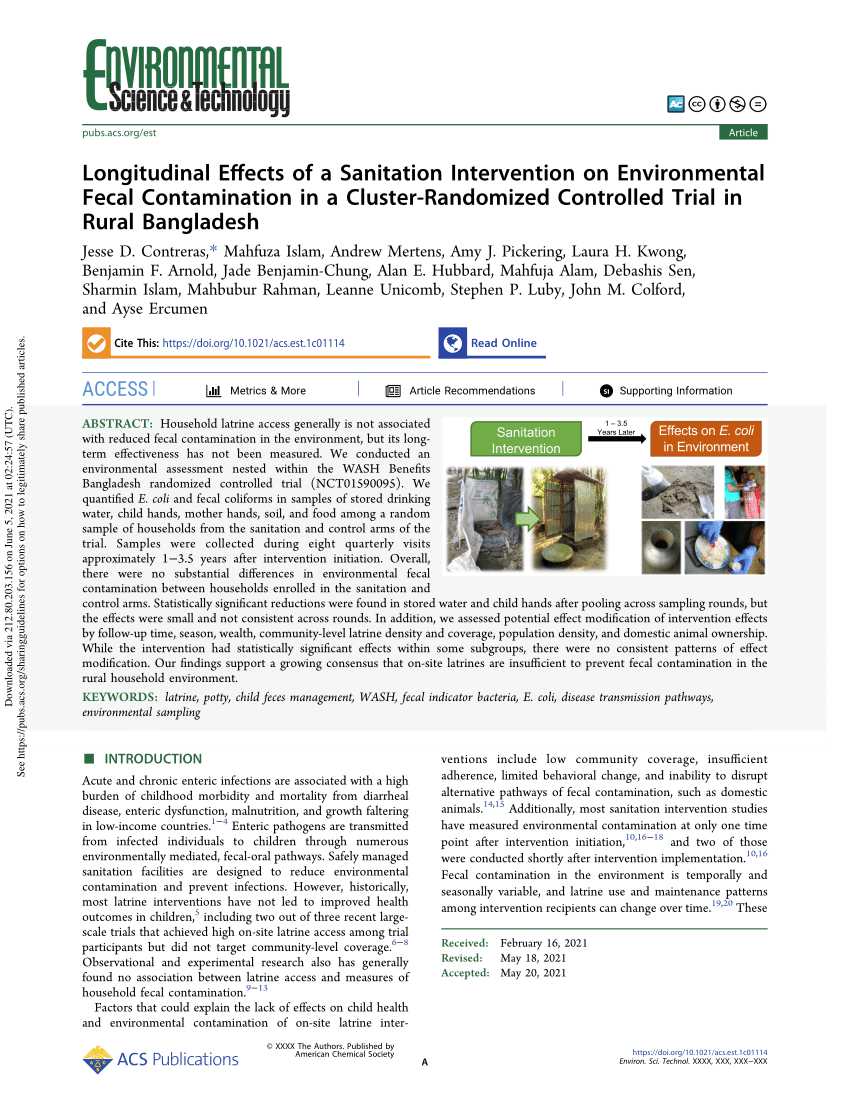 PDF) Longitudinal Effects of a Sanitation Intervention on Environmental  Fecal Contamination in a Cluster-Randomized Controlled Trial in Rural  Bangladesh