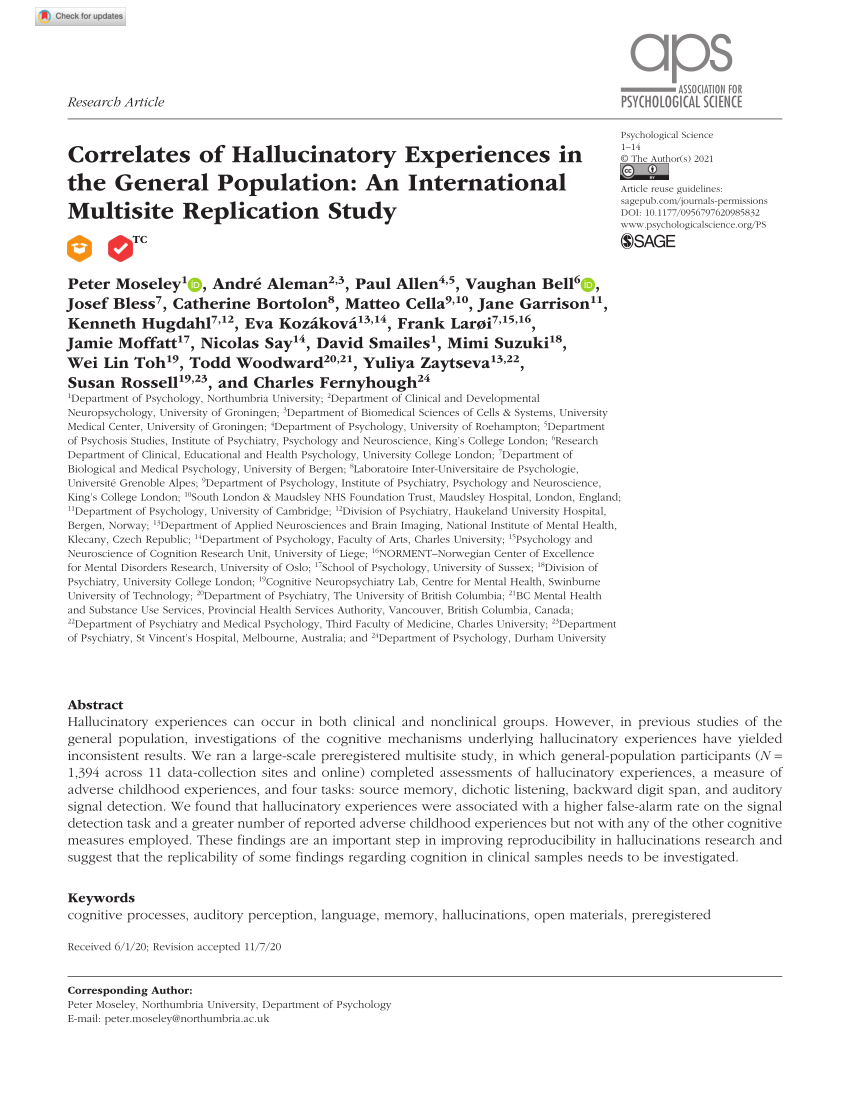 PDF) Correlates of Hallucinatory Experiences in the General ...