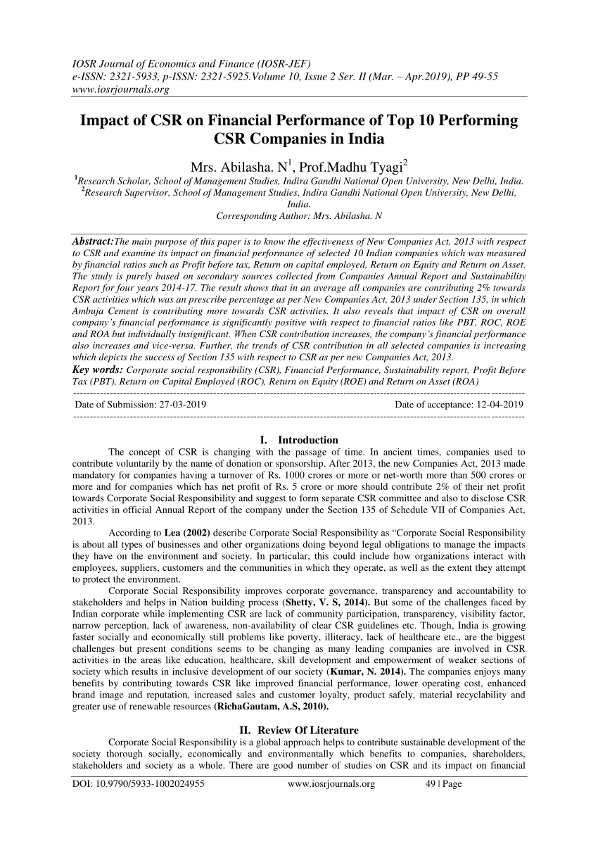 csr and financial performance research paper