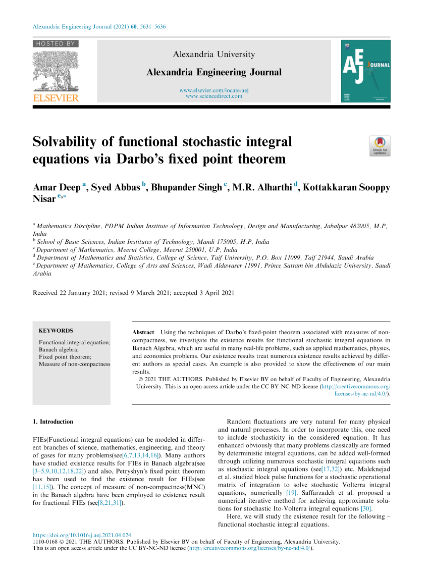 Pdf Solvability Of Functional Stochastic Integral Equations Via Darbo S Fixed Point Theorem