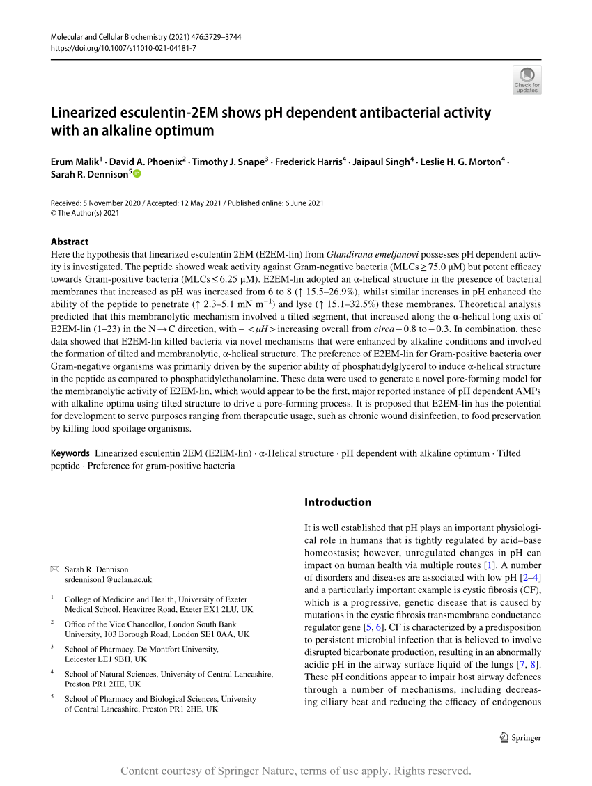 PDF) esculentin-2EM pH dependent antibacterial activity with an alkaline optimum