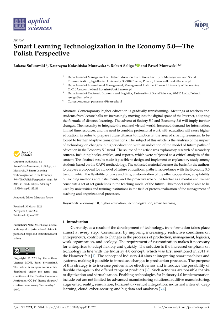 Pdf Smart Learning Technologization In The Economy 5 0 The Polish Perspective