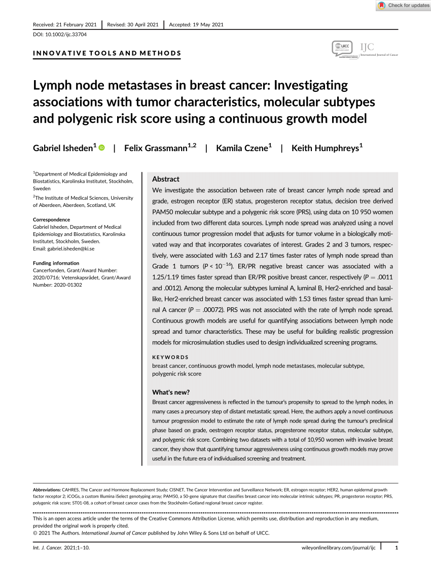 Pdf Lymph Node Metastases In Breast Cancer Investigating Associations With Tumor 