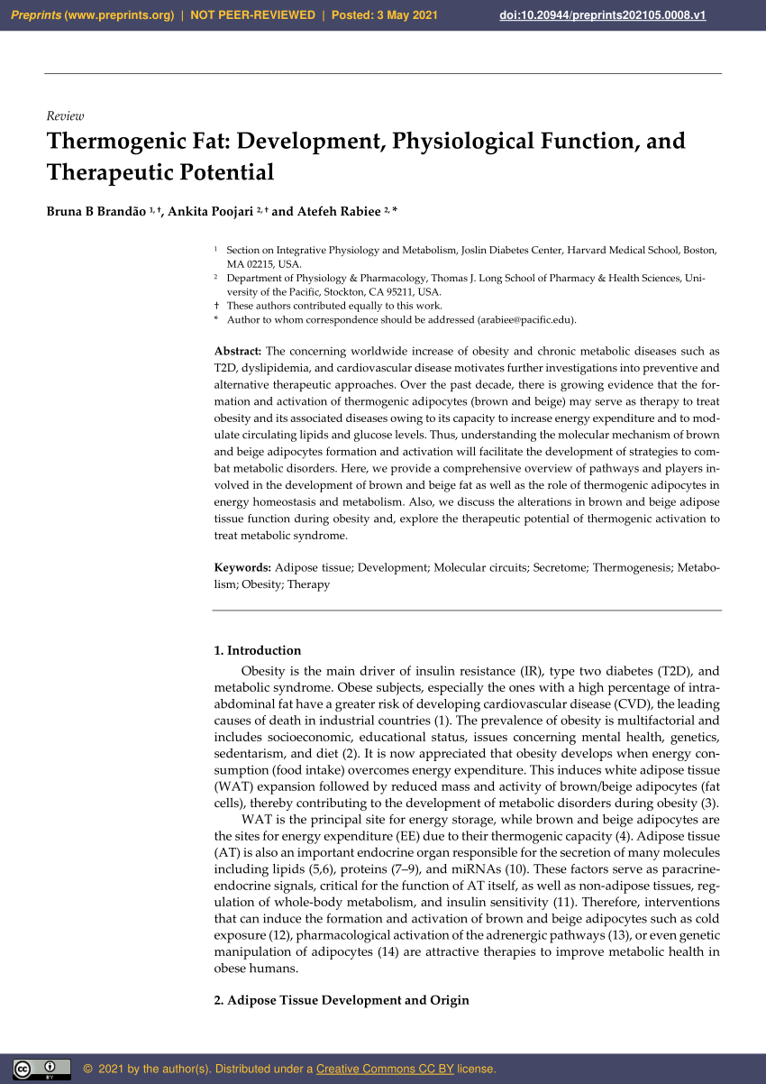 PDF) Thermogenic Fat: Development, Physiological Function, and 