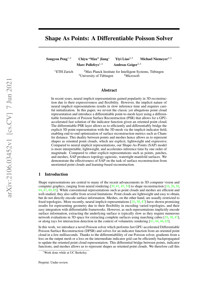 PDF) Shape As Points: A Differentiable Poisson Solver