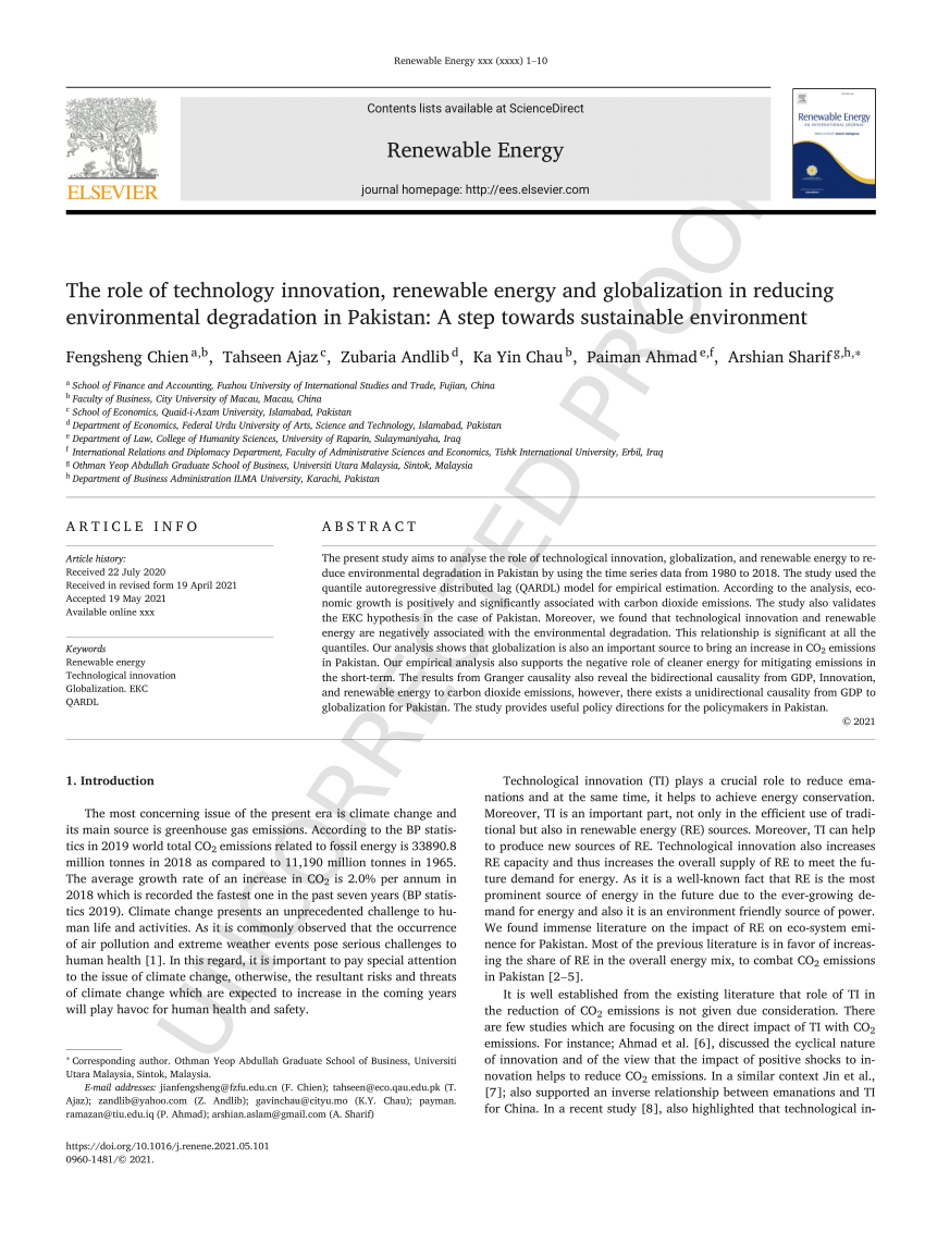 PDF The role of technology innovation renewable energy and  